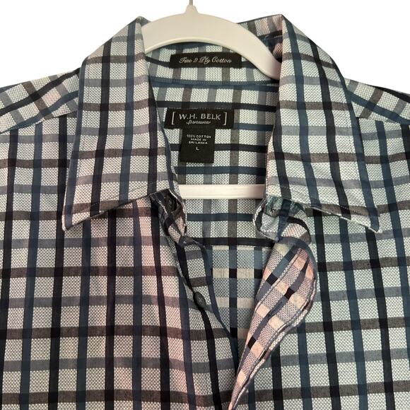 W.H. Belk Sportswear Lot of 2 Long Sleeve LG Button Down Shirt Brown Blue Plaid - Picture 2 of 14